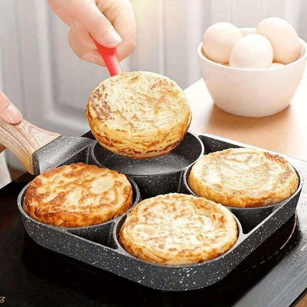 4-Hole Non-Stick Frying Pan - Versatile for Omelettes, Eggs, Dumplings & Steak Induction Cooking