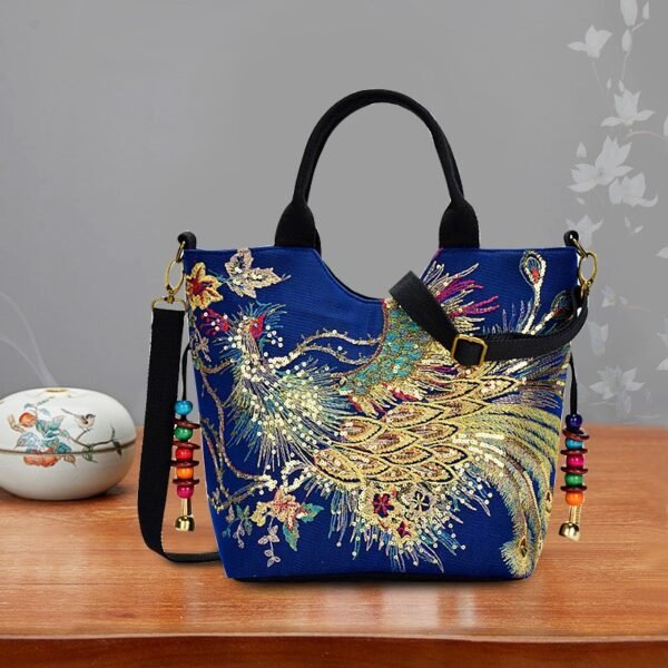 Chic Womens Embroidered Satchel - Stylish Double Handles, Detachable Strap, Timeless Retro Fashion Purse