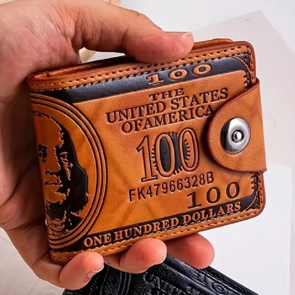1pc Vintage Bi-fold Wallet with Keychain, Multi-Card Slots, Polyester Lined, Buckle Closure - Portable US Dollar Bill Holder for Daily Use, Card Holder Wallet