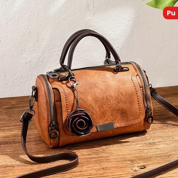 Vintage Crossbody Boston Bag, Retro Shoulder Bag, Women's Classic Handbag & Purse