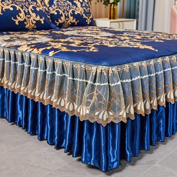 Soft & Comfortable 2pcs/3pcs Jacquard Bed Skirt Set - Lace Hem, Floral Pattern, Machine Washable Polyester 100% - Contemporary Style, Woven Fabric, 120g, Single/Double Size Options