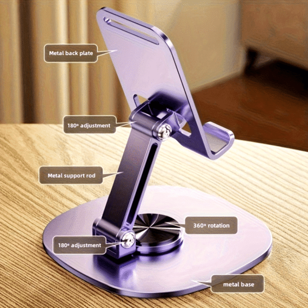 [Rotating Metal Phone Stand] Compact, Foldable 360-Degree Rotating Metal Phone Stand - Portable Desktop Holder for All Smartphones and Tablets, Ideal Office Accessory
