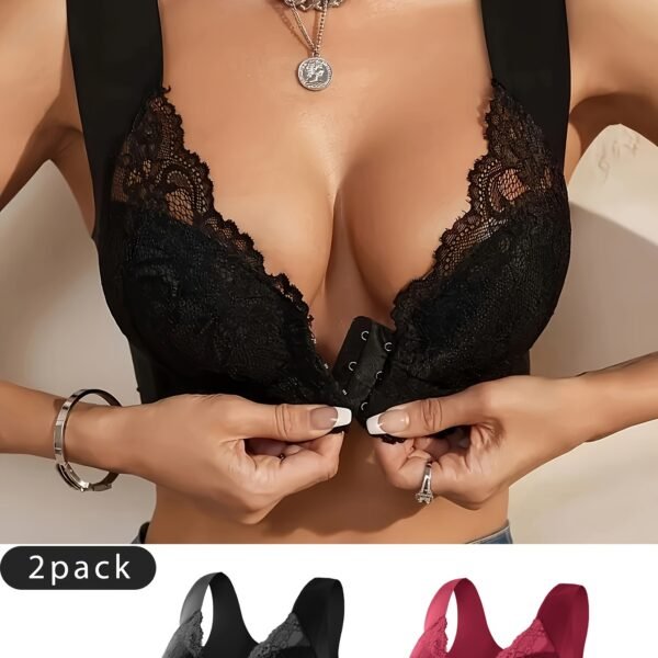 Two Pack Fashion Lace Front Opening Bra - Women's Underwear