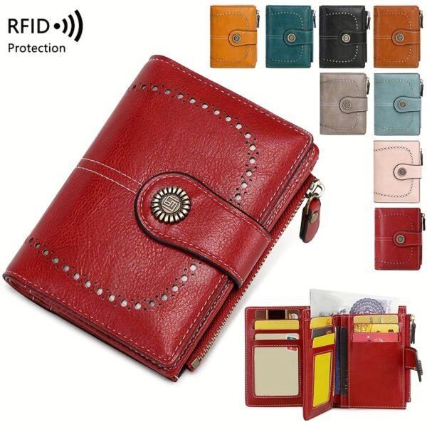 Multi-Functional RFID Anti-theft Wallet - Women's Retro Fashion Clip Short Small Multi-Card Slot Zipper Buckle Wallet