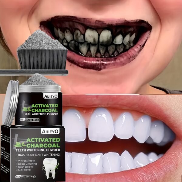 Natural Activated Charcoal AIJIEYO Teeth Whitening Powder - Deep Cleaning, Brightening Tooth Polish, Plaque Cleaner, Freshens Breath, Mint Flavor, for Daily Use
